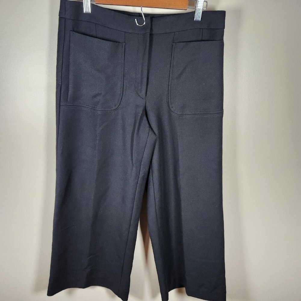 Loft Pants Womens 8 Black Wide Leg Crop Capri Knit Ponte Trouser Slacks Stretch